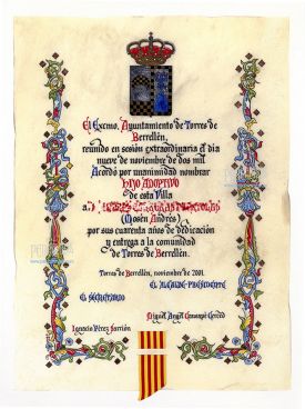 DIPLOMA - HIJO ADOPTIVO - Ayuntamiento de Torres de Berrellén