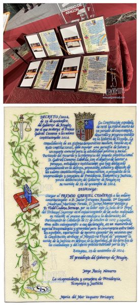 DIPLOMAS DEL “PREMIO GABRIEL CISNEROS A LOS VALORES CONSTITUCIONALES”, del Gobierno de Aragón.