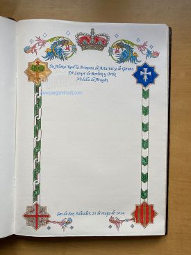 Hoja iluminada en el Libro de Oro de la Comunidad Autónoma de Aragón. Medalla de Aragón a S.A.R. la Princesa de Asturias y de Gerona Dª Leonor de Borbón y Ortiz